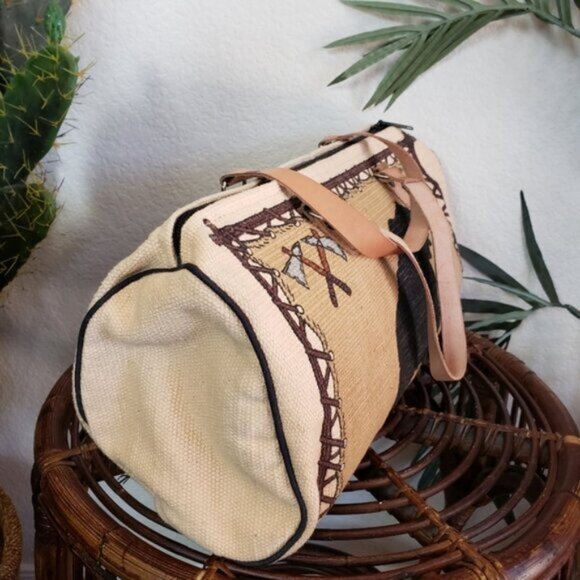 NWOT Western Boho Canvas Leather Large Bag Duffle - Picture 4 of 13